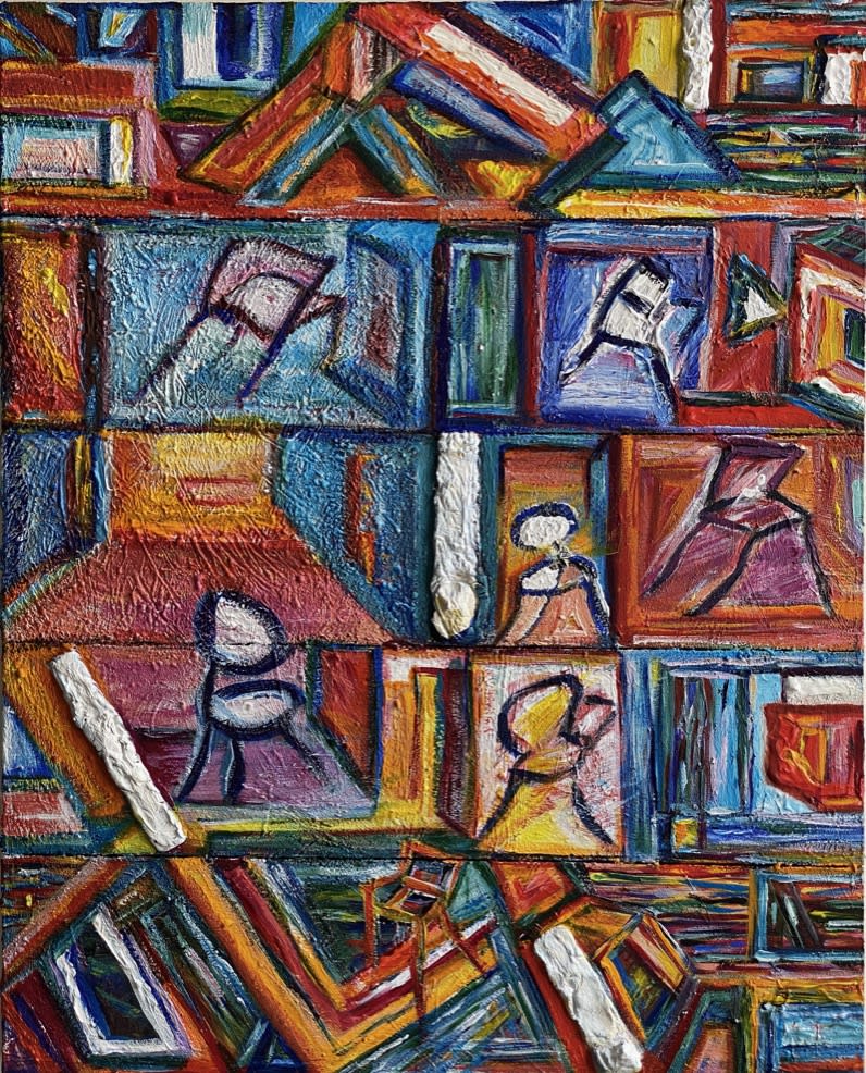 Marcia Grostein, Zoom - Onstage Backstage, 2021, Acrylic on wood