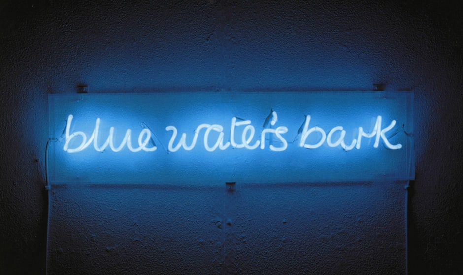 Ian Hamilton Finlay Blue Water's Bark 1993 neon, with Julie Farthing