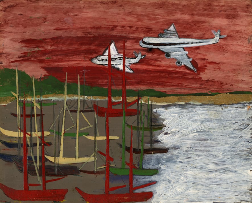 Aeroplanes and Boats Frank Walter oil on card 21 x 26.5 cm