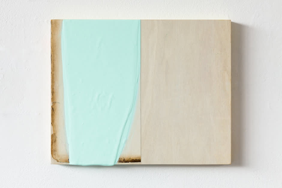 Jane Bustin Tablet II, 2014 acrylic, gesso, paper on wood 20 cm x 24.5 cm