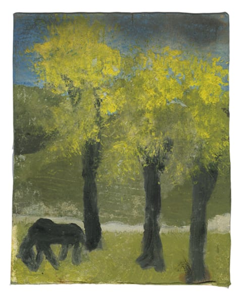 Landscape Series, Antigua: Three trees and Horse oil on Polaroid card (page size) 10 x 8.5 cm 32.2 x 29.7 cm (framed)