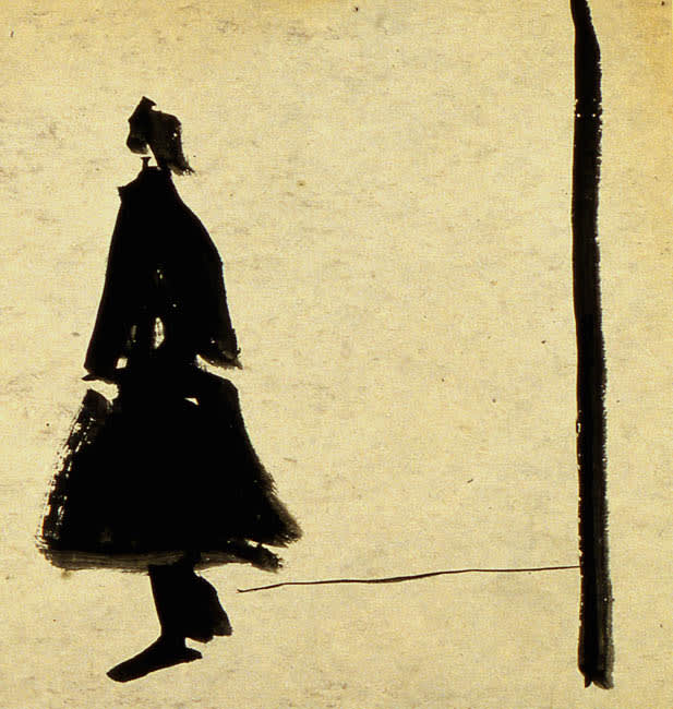 Untitled (Walking Woman) 1951 brush and ink on cardboard 8.5 x 8.5" paper size