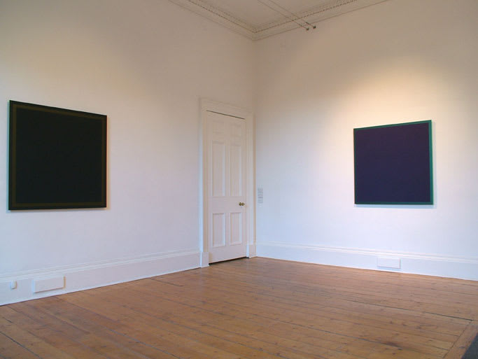 Provider (left) and Dark Blue Square (right) 1999, 1996 Both tempera on honeycomb panel 106.5 x 106.5cm, 107.5 x 107.5cm