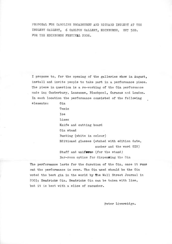 Peter Liversidge: Festival Proposals