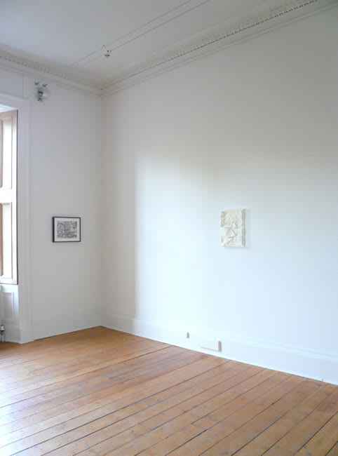 (left) Drawing4ashowwithRArtschwager, (right) Love:Horizon 2007 pencil on paper; resin and paint, painted mdf, acrylic case