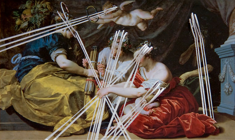 Postcard (Peace and Plenty Binding the Arrows of War) 2008 cut found postcard 10 x 14.5 cm card size