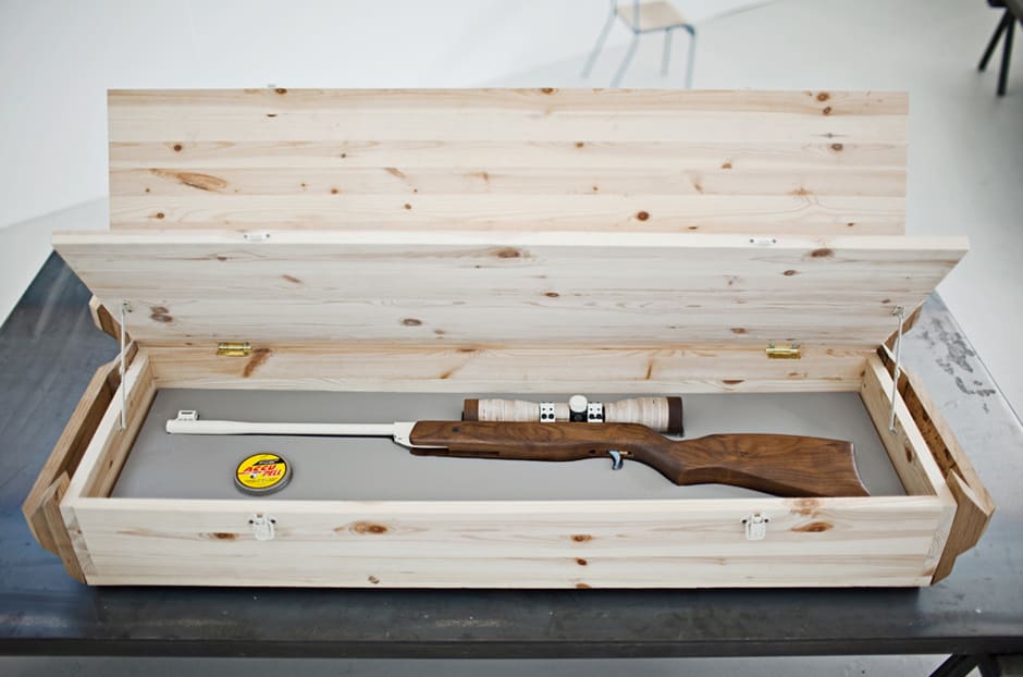 Peace be with your and also with me 2013 unique sculpture pine, oak, walnut, steel, found objects 19 x 34 x 132 cm