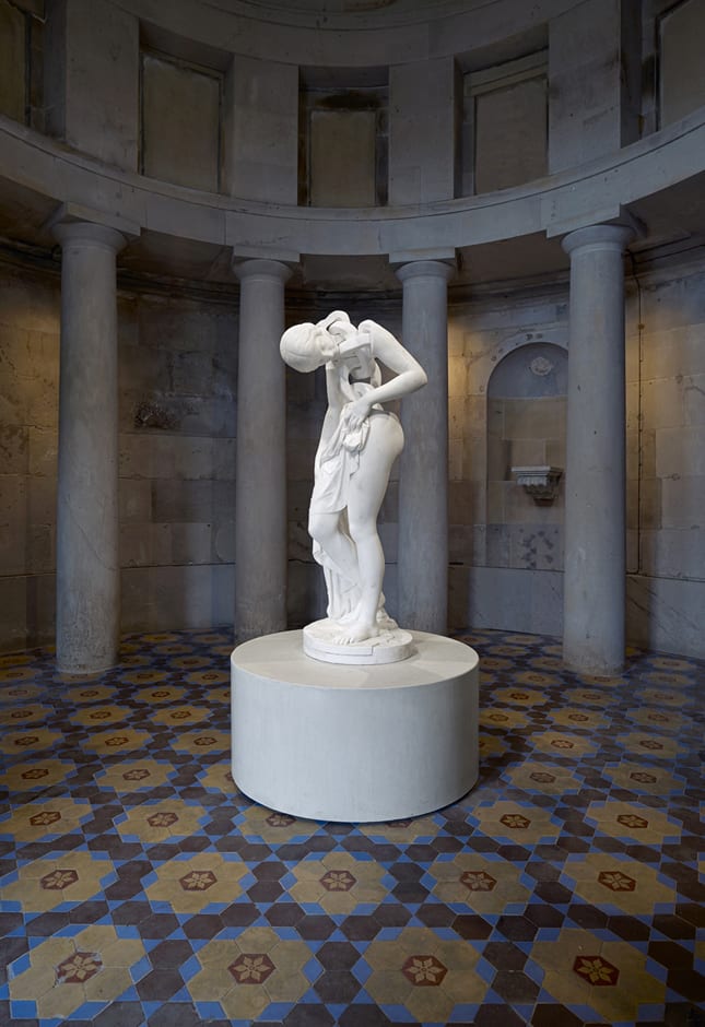 Installation view of Untitled, 2016 carved 19th Century marble statue with further carving 155 x 55 x 50 cm
