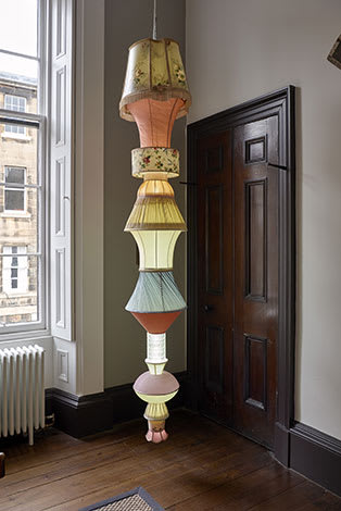 Andrew Miller Maybelle, 2018 Found lampshades, LED lights 267.5 x 60 x 60 cm