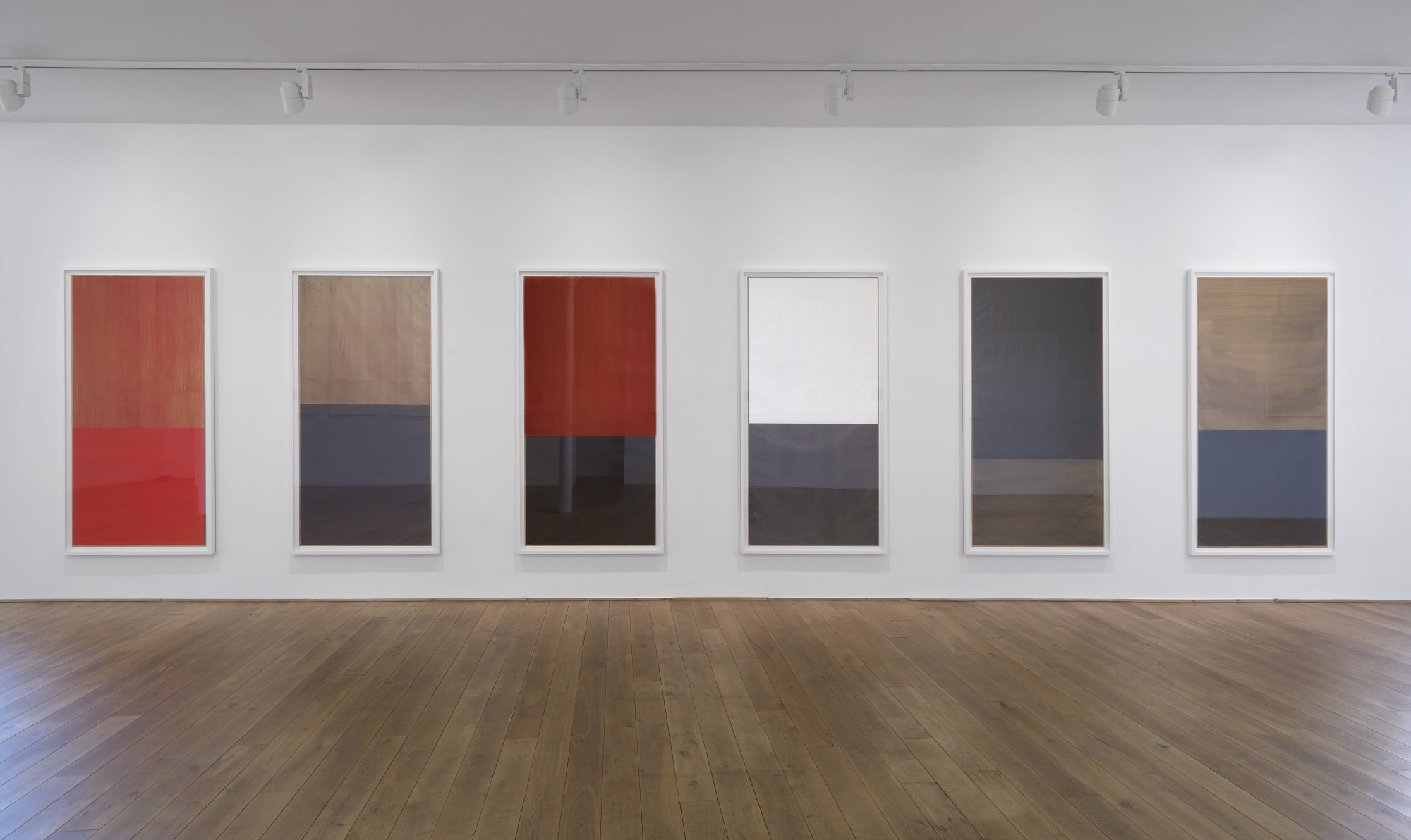 Installation view, featuring works from the 'Cento' series, 2011-2012, oil on paper, in Callum Innes: Works on Paper 1989 - 2012, Ingleby, Edinburgh, 28 April - 14 July 2012.