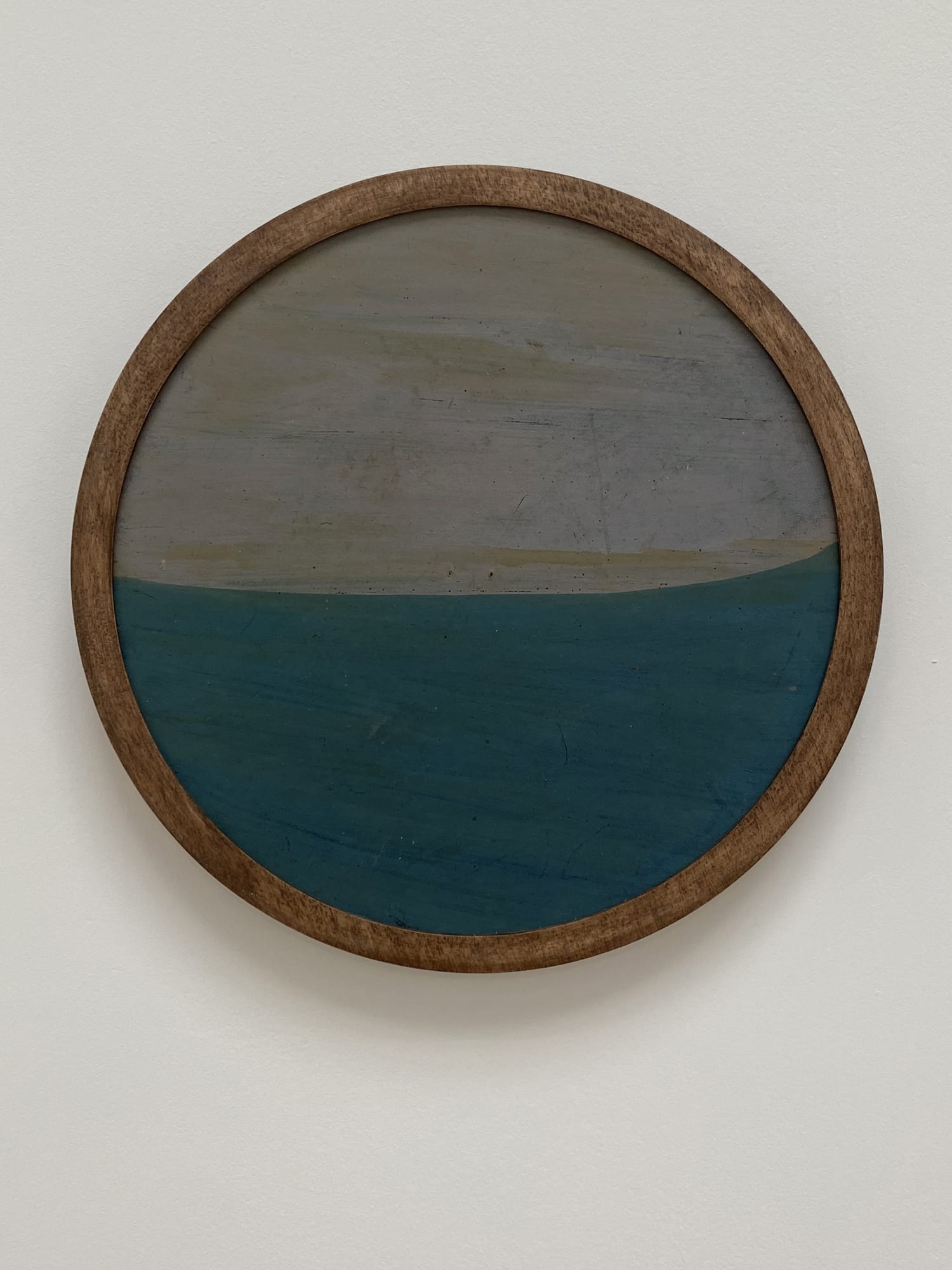 Frank Walter Untitled (Lilac sky, blue green sea) oil on biocomposite material, backed with Masonite 21.8 cm diameter