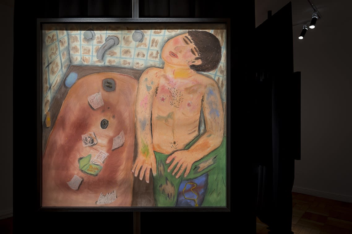 Installation view of the exhibition En Su Rodilla Un Polvo Cobrizo by Ulises Mazzucca at Isabel Croxatto Galería. Santiago, May 2019. Credit: Sebastián González, courtesy of Isabel Croxatto Galería.