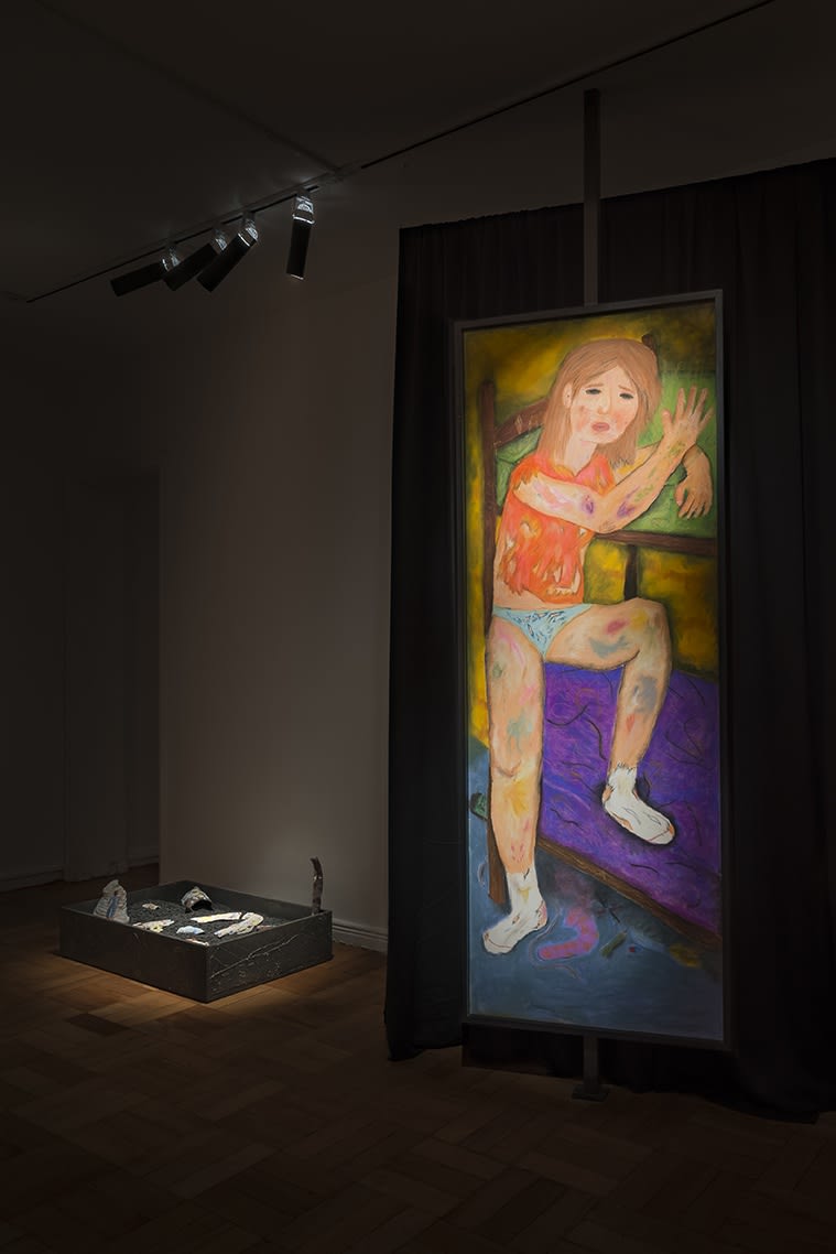 Installation view of the exhibition En Su Rodilla Un Polvo Cobrizo by Ulises Mazzucca at Isabel Croxatto Galería. Santiago, May 2019. Credit: Sebastián González, courtesy of Isabel Croxatto Galería.