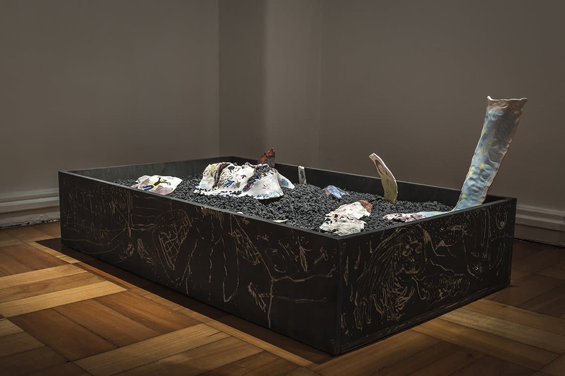 Installation view of the exhibition En Su Rodilla Un Polvo Cobrizo by Ulises Mazzucca at Isabel Croxatto Galería. Santiago, May 2019. Credit: Sebastián González, courtesy of Isabel Croxatto Galería.