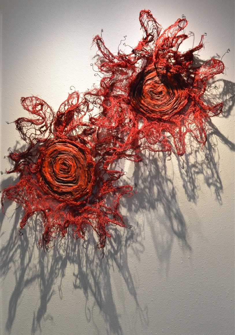 Nnenna Okore Through Thick and Thin (3 Pieces), 2017 Newspaper, burlap, dye and wire 40 x 44 inches; 40 x 41 inches; 35 x 40 inches