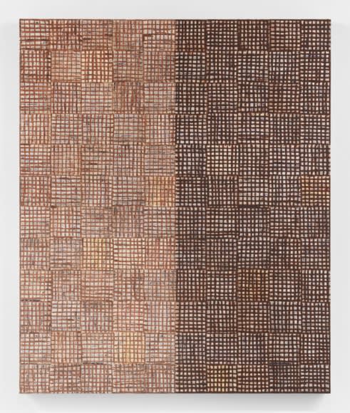 McArthur Binion dna: white painting, test for seasons: XII, 2016 oil paint stick and paper on board 48 x 40 inches Courtesy McArthur Binion and Galerie Lelong, New York