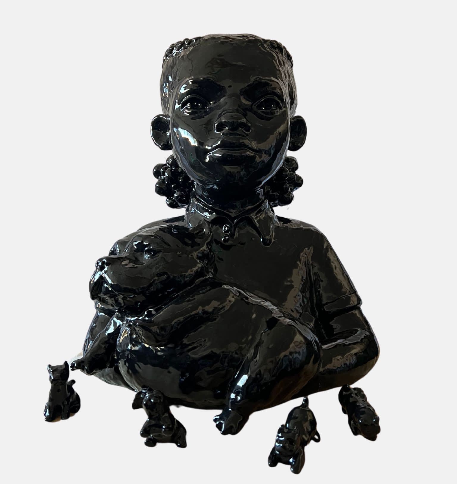 Mustafa Ali Clayton, Lala and Chewy’s Picture Day, 2024, signed on certificate of authenticity provided by the artist, glazed stoneware, 17 x 22 x 27 in