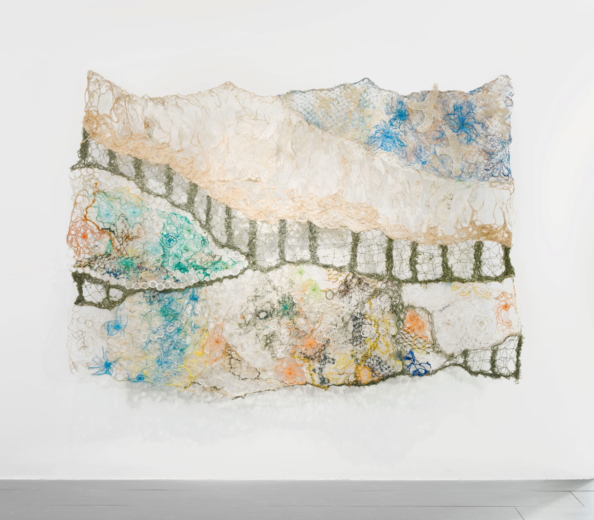 Lynnette Griffiths & Marion Gaemers, Curtain Fragment II, 2021/2022, Ghost Net & beach rope, 245cm x 157cm.