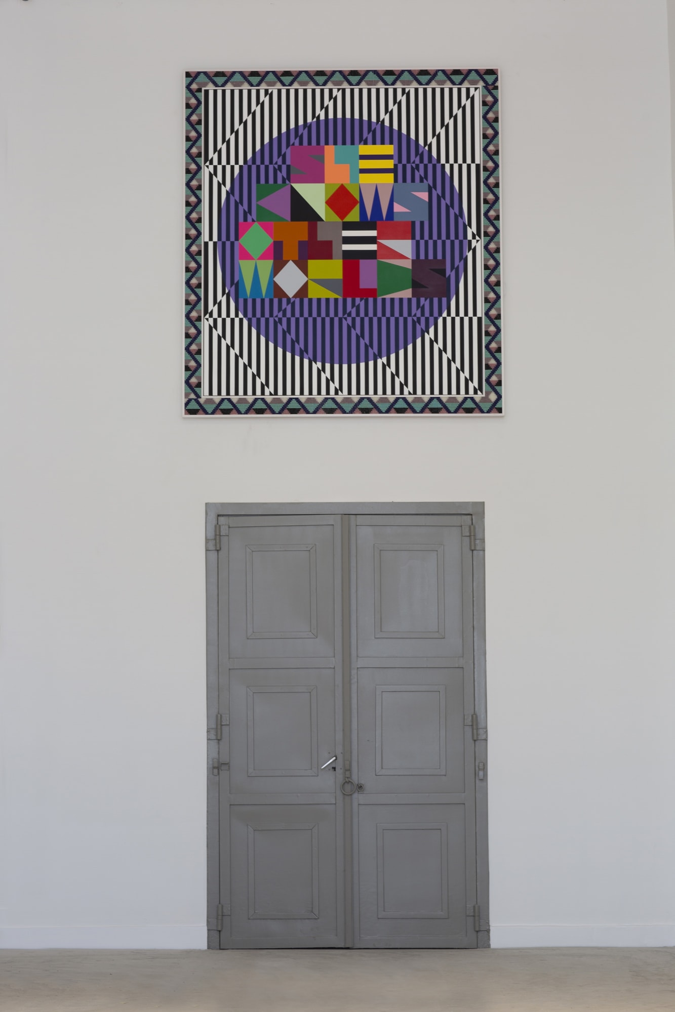 Installation View Portals, Hellenic Parliament + NEON at the former Public Tobacco Factory, Photograph © Natalia Tsoukala From left to right: Kapwani Kiwanga, Jeffrey Gibson, Kostas Bassanos, Eirene Efstathiou Courtesy NEON