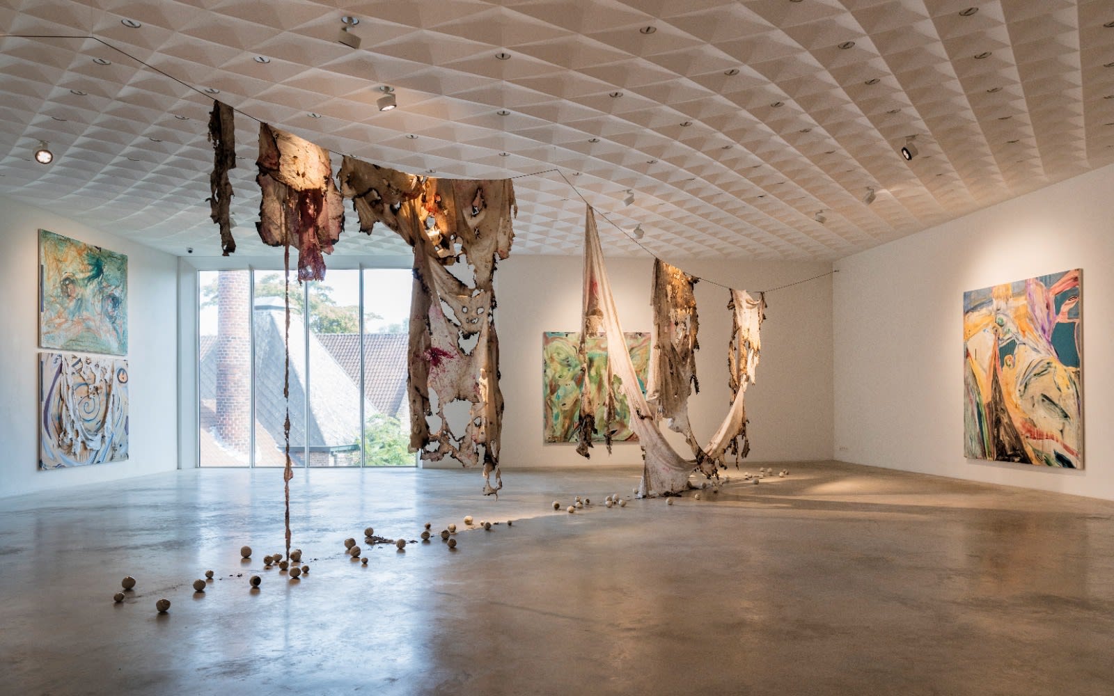 Installation view of Manuel Mathieu, selected works, 2015-2021, at Z33 House for Contemporary Art, Design & Architecture, Hasselt, Belgium. Courtesy the artist and Maruani Mercier Gallery, Belgium. Photo: Selma Gurbuz.