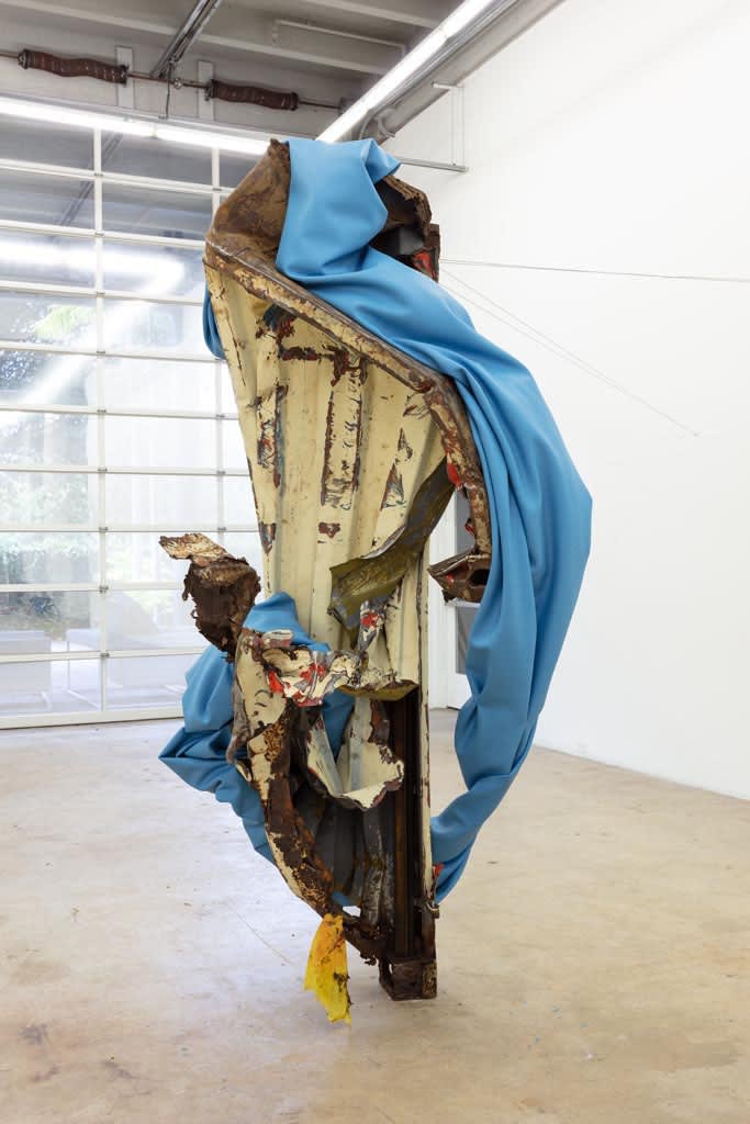 I am water, 2021 paint skin and corten steel 110 x 64 x 50 in. (279.4 x 162.6 x 127 cm)