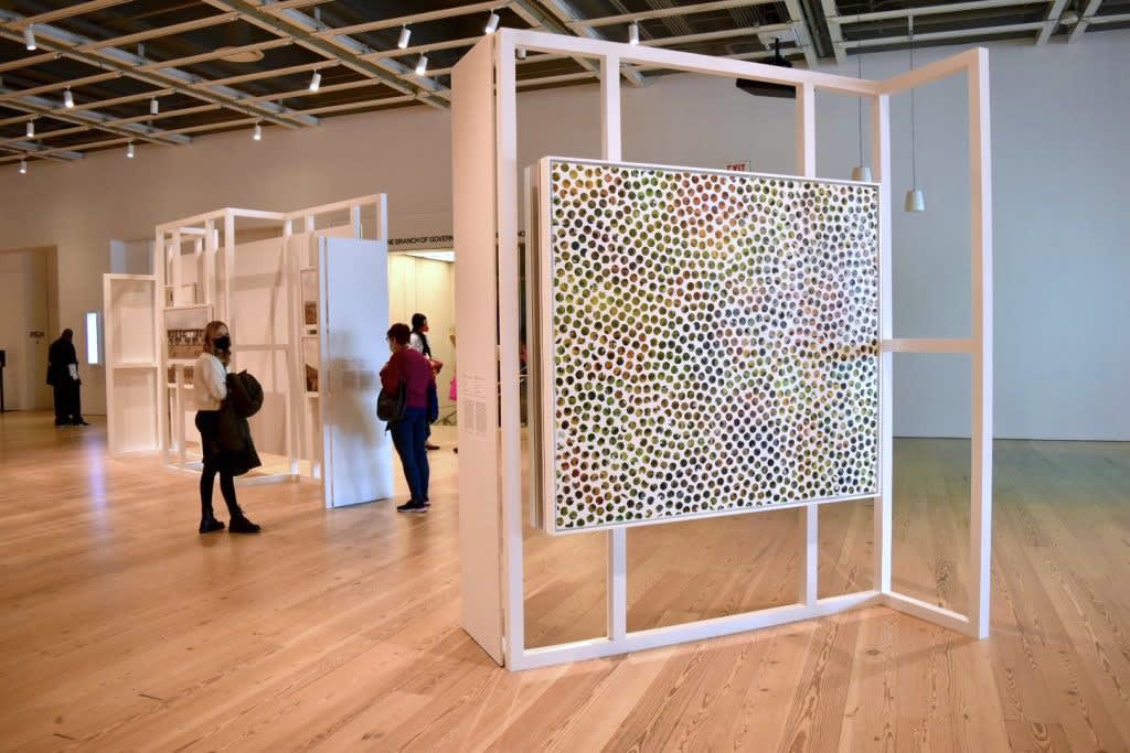 Installation view of James Little's painting Borrowed Times (2021) in the 2022 Whitney Biennial. (Photo by Ben Davis.)