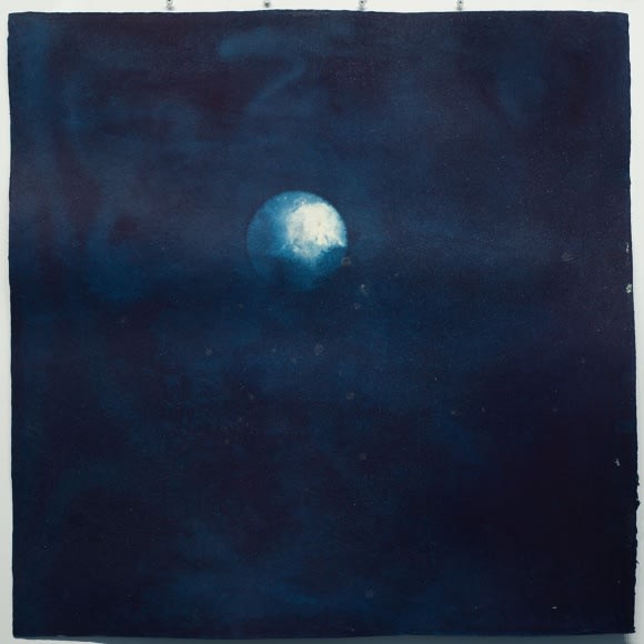 Miya Ando, "2 Full Moon (Jugoya) August 3 2020," 2020, indigo and micronized pure silver on Kozo paper, 39 x 39 in. Courtesy of the artist and Sundaram Tagore Gallery.