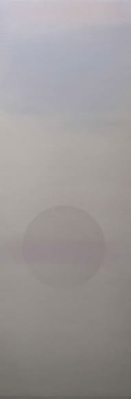 Miya Ando, "Oborozuki (A Moon Obscured by Clouds) Kakejiku," 2020, pigment and urethane on aluminum, 48 x 16 in. Courtesy of the artist and Sundaram Tagore Gallery.