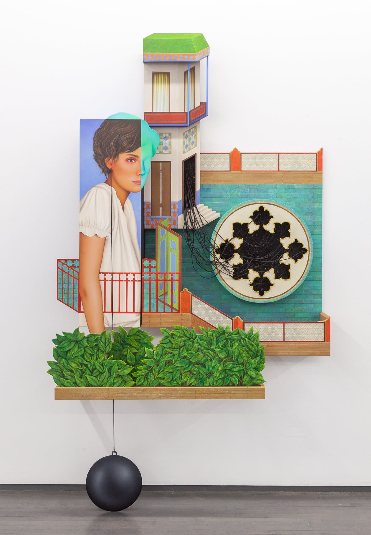 The Red Fence, 2022 acrylic on canvas mounted on shaped wood panels 94 x 56 x 18 in 238.8 x 142.2 x 45.7 cm