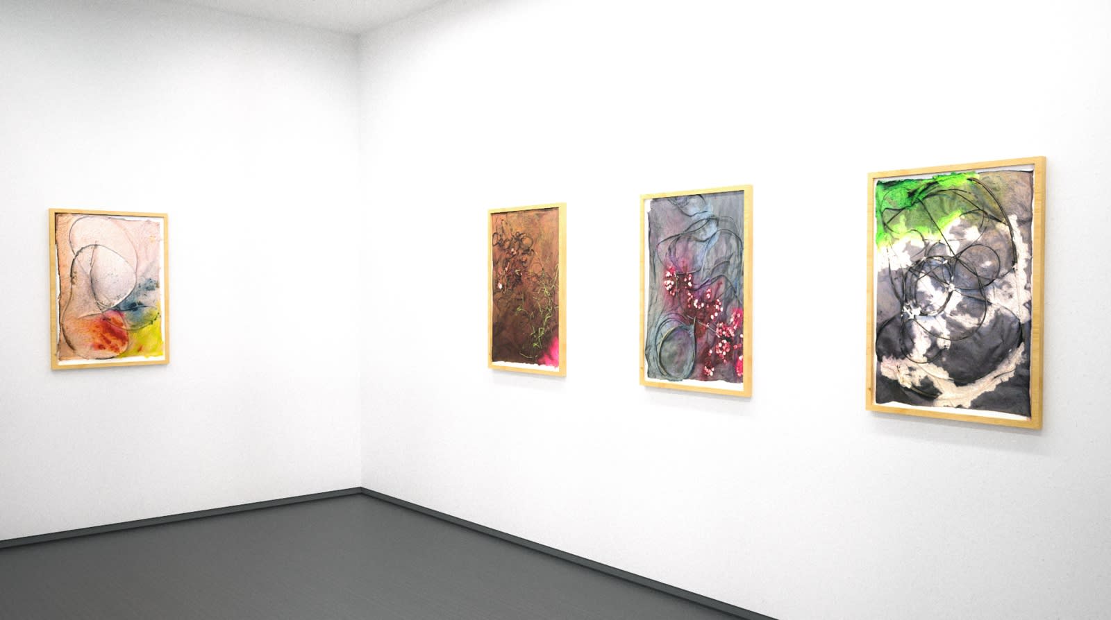 Installation view, Jessica Stockholder: As Glue, Material & Surface: Paper Works (Virtual exhibition), 2020, Kavi Gupta | Kathmandu Projects