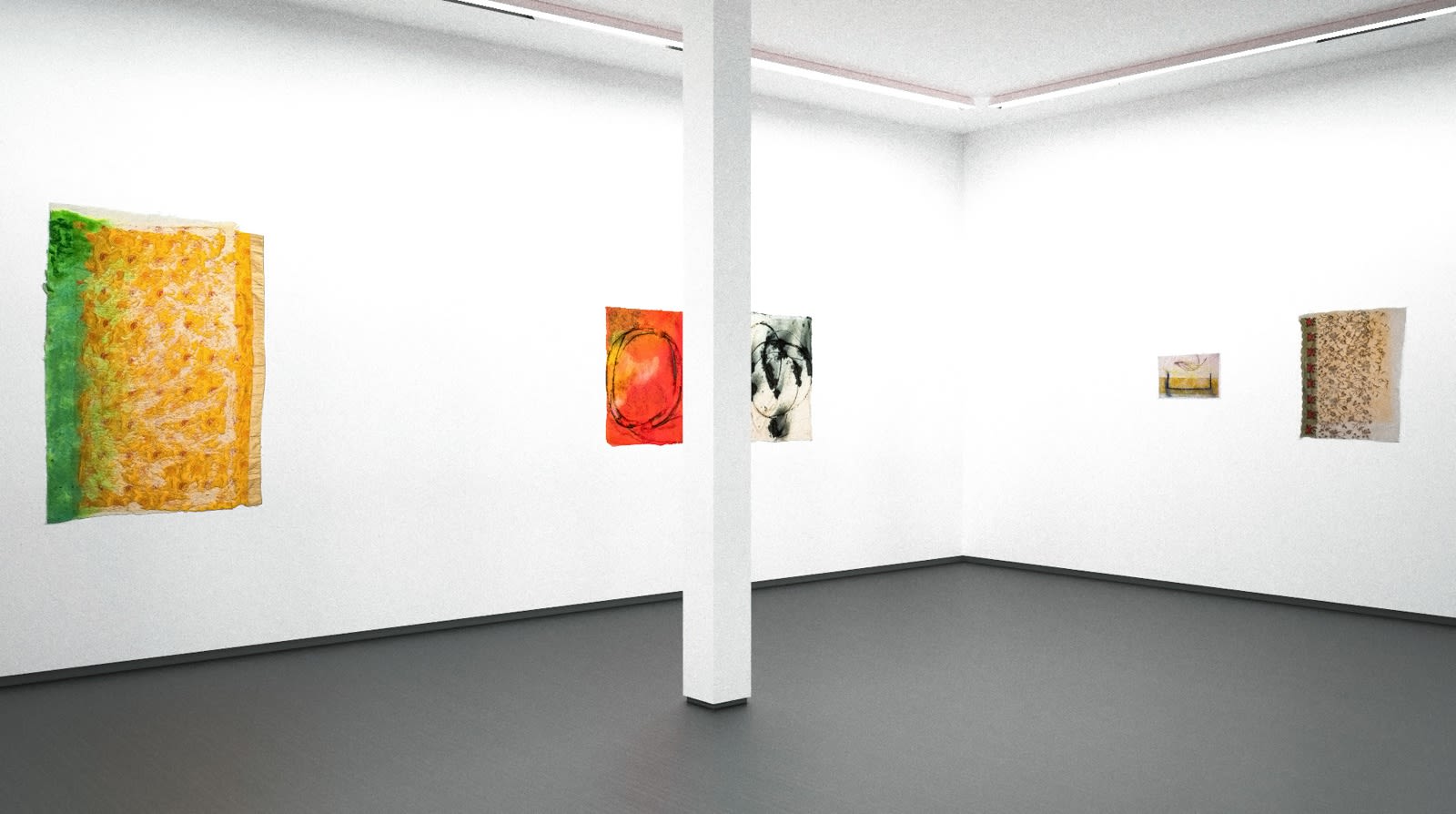 Installation view, Jessica Stockholder: As Glue, Material & Surface: Paper Works (Virtual exhibition), 2020, Kavi Gupta | Kathmandu Projects