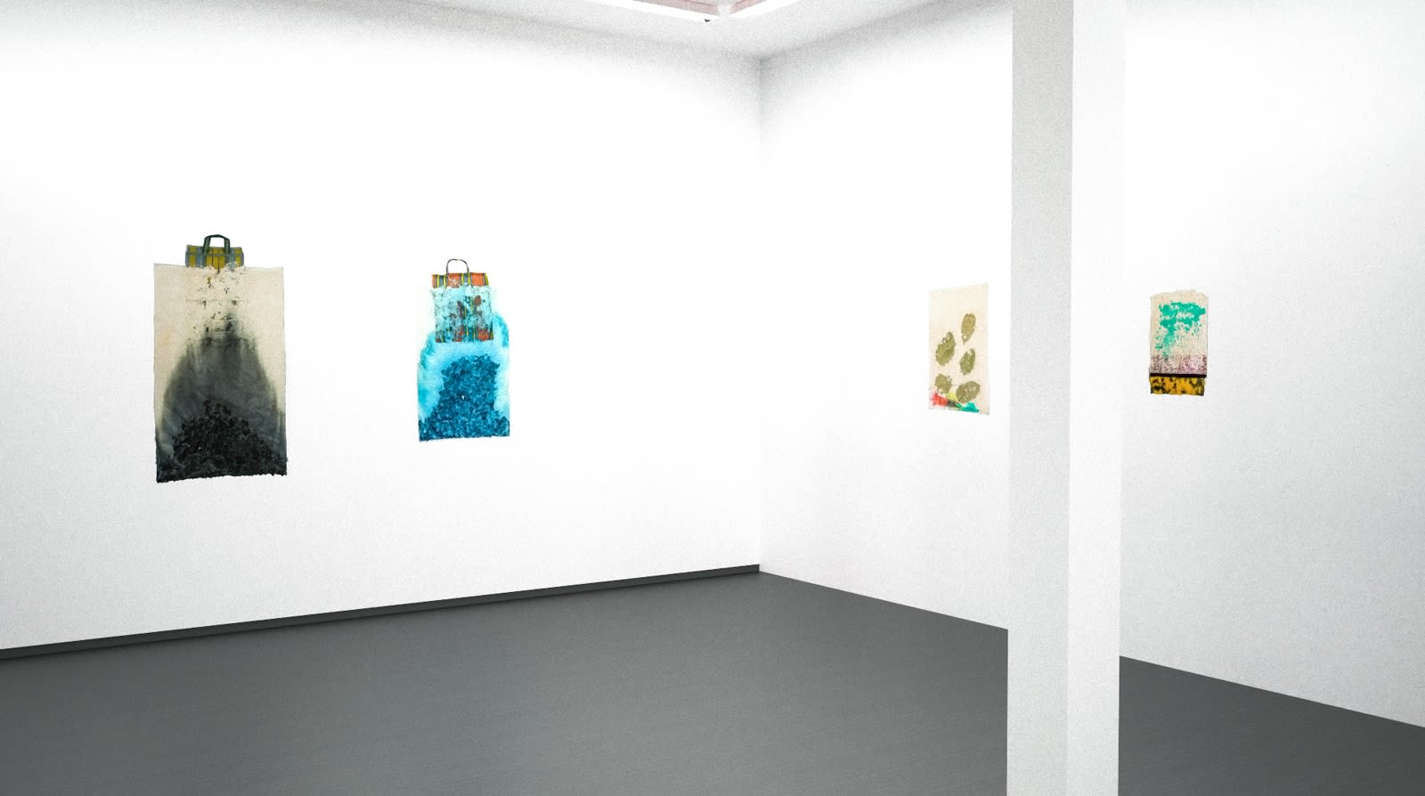 Installation view, Jessica Stockholder: As Glue, Material & Surface: Paper Works (Virtual exhibition), 2020, Kavi Gupta | Kathmandu Projects