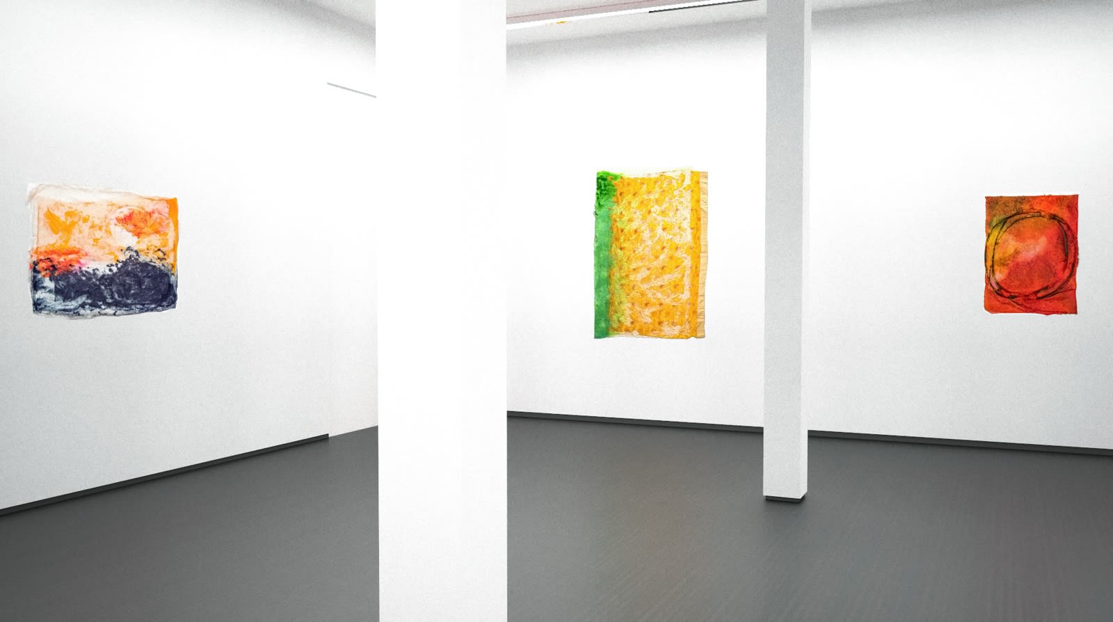 Installation view, Jessica Stockholder: As Glue, Material & Surface: Paper Works (Virtual exhibition), 2020, Kavi Gupta | Kathmandu Projects