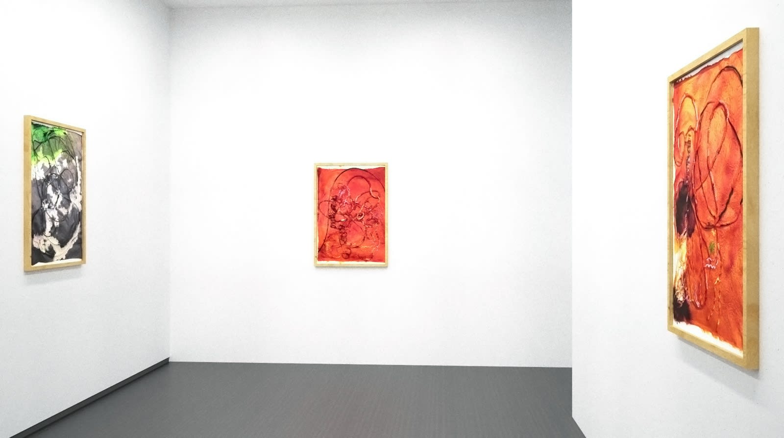 Installation view, Jessica Stockholder: As Glue, Material & Surface: Paper Works (Virtual exhibition), 2020, Kavi Gupta | Kathmandu Projects