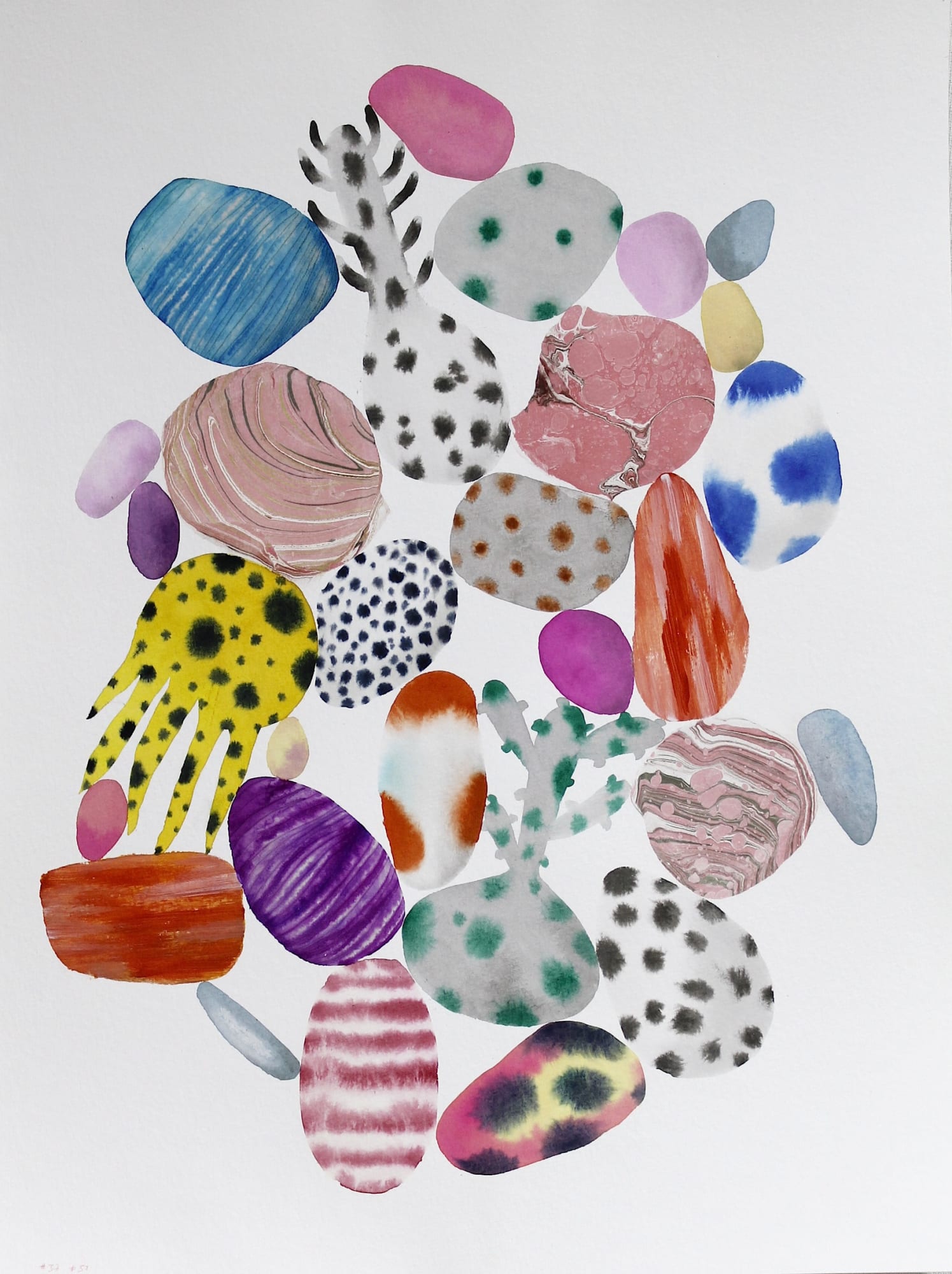 Cairn, Isolation day 37-38, Watercolour, acrylic and ink on Hahnemühle paper, 36 x 48 cm