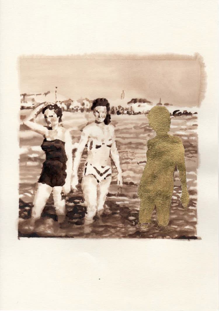 Soheila Sokhanvari, Touched by an Angel, 2019 Crude oil and 22ct gold 21 x 29 cm