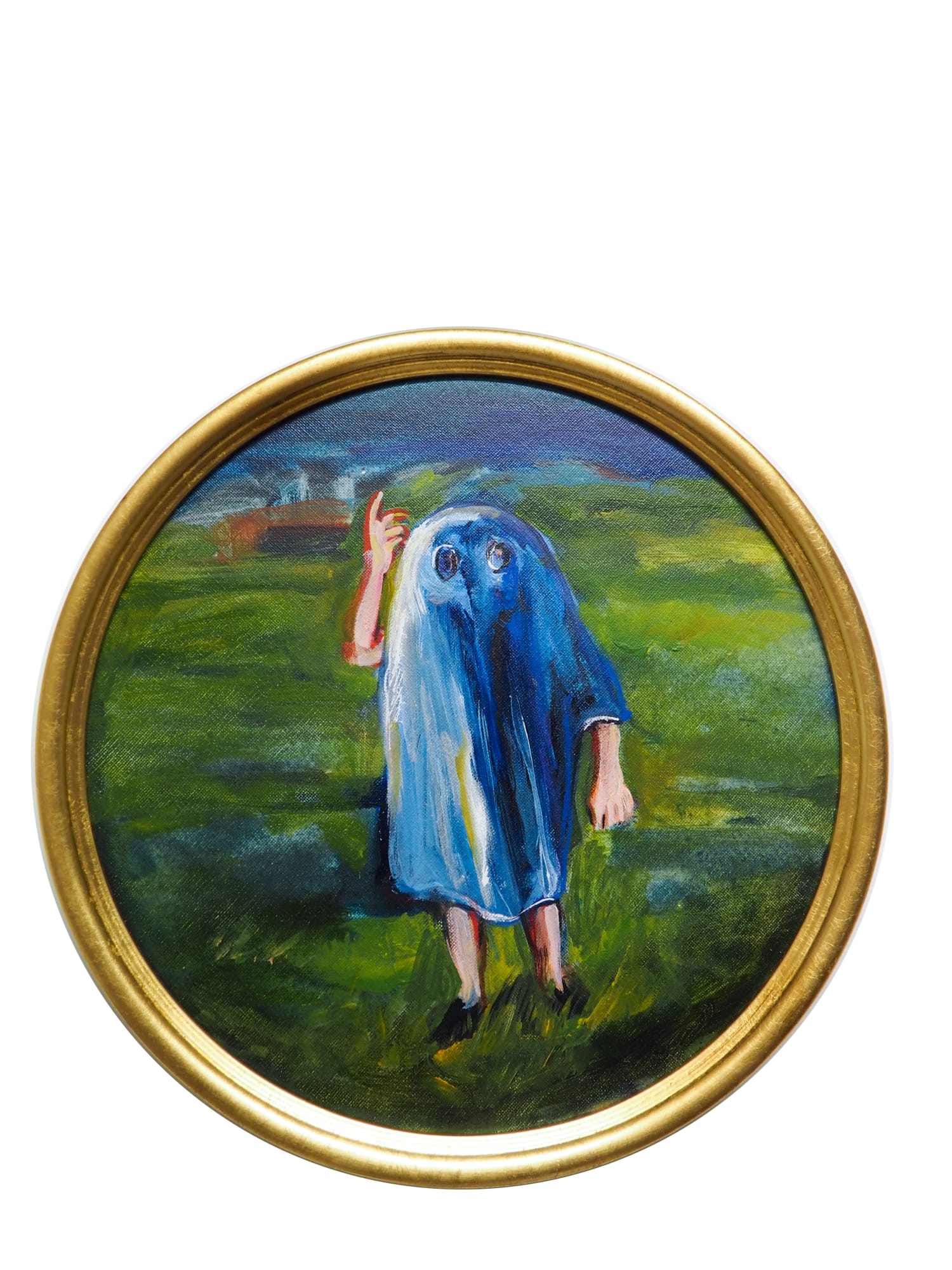Yassine Balbzioui, freindly, 2018 Oil on board 33 cm (framed)