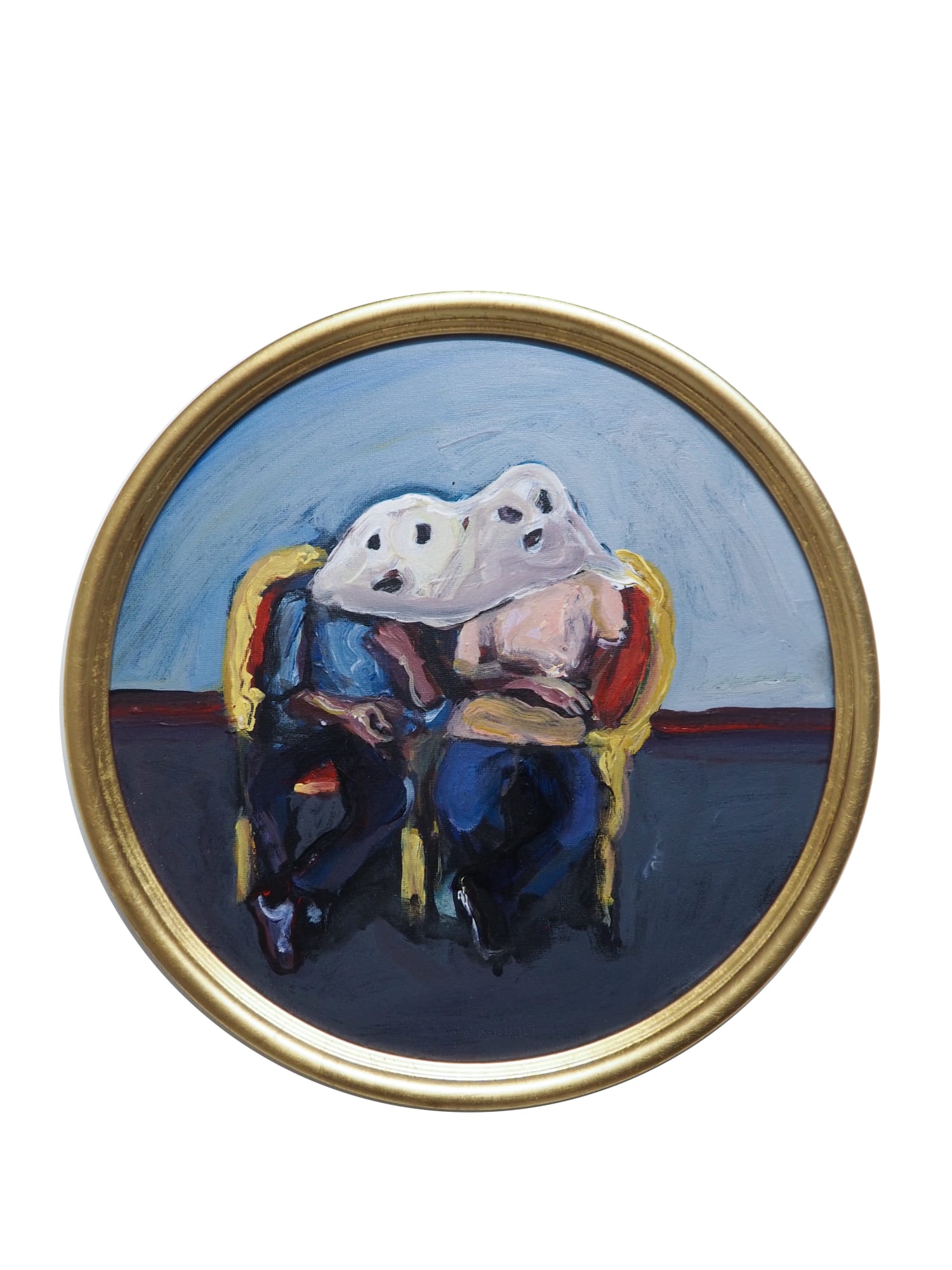 Yassine Balbzioui, twin ghost, 2018 Oil on board 33 cm (framed)