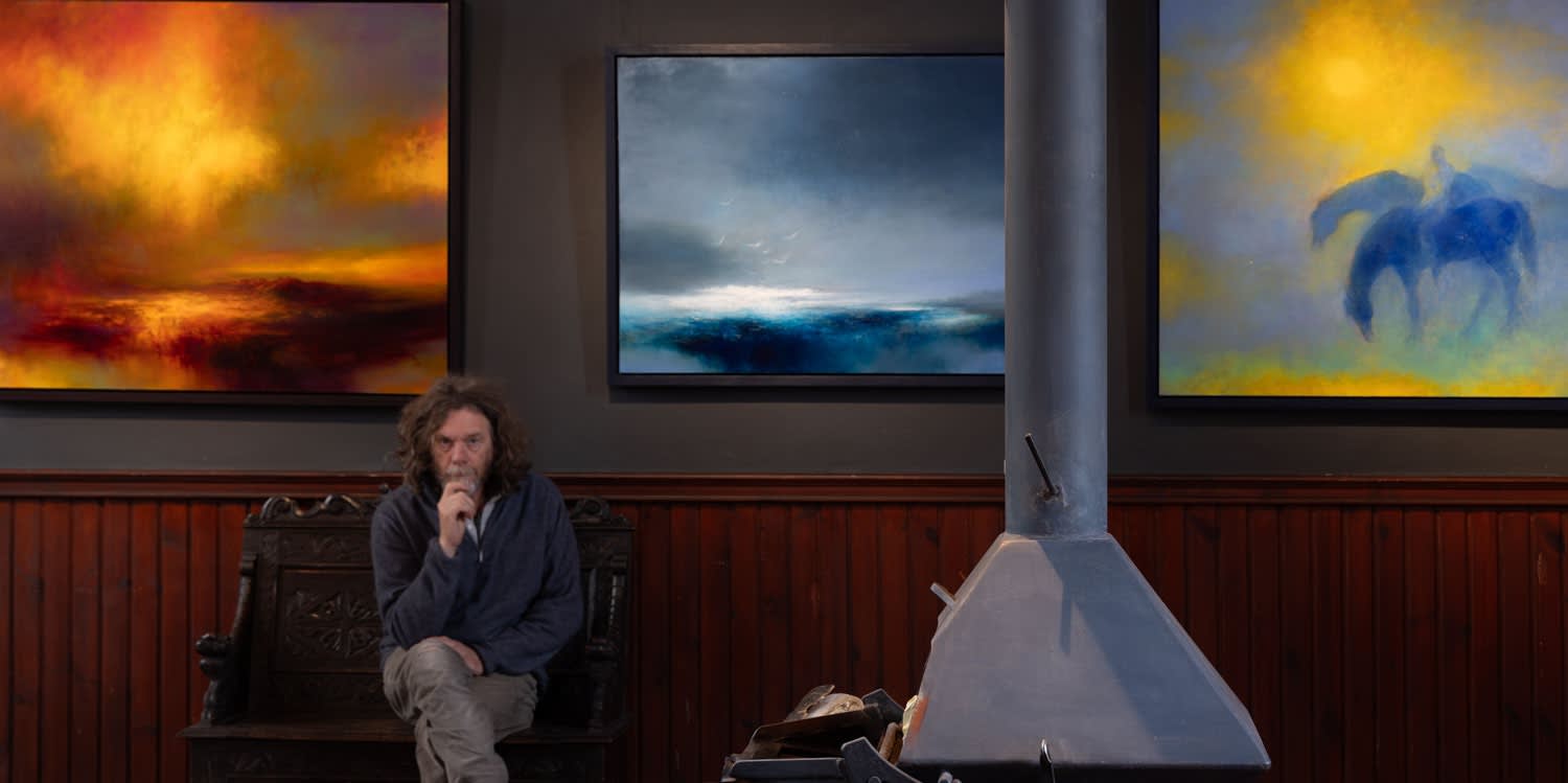 Pondering paintings in Kirstie Cohen's exhibition, Kilmorack Gallery July 2025