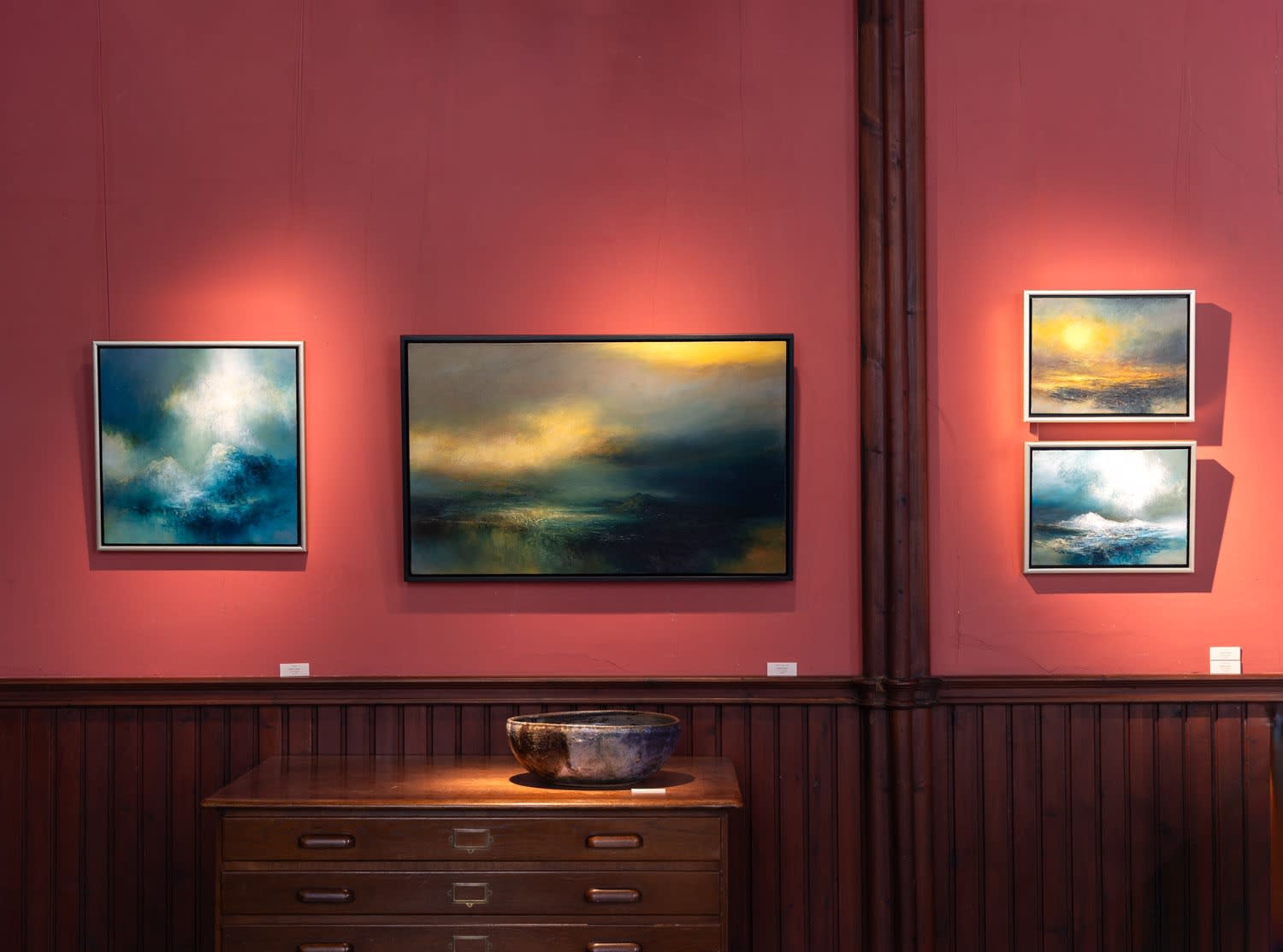 Bealach, Sun, Snow Cloud and Distant Green Hills in Kirstie Cohen exhibition in Kilmorack Gallery, July 2025