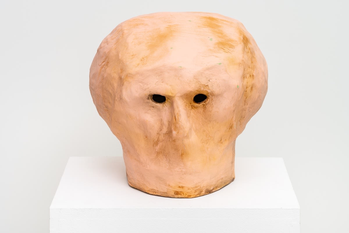 Patrick Cole Lock down Mask (Pink) Unsigned Papier-mache, house paint 22 x 28 x 27cm