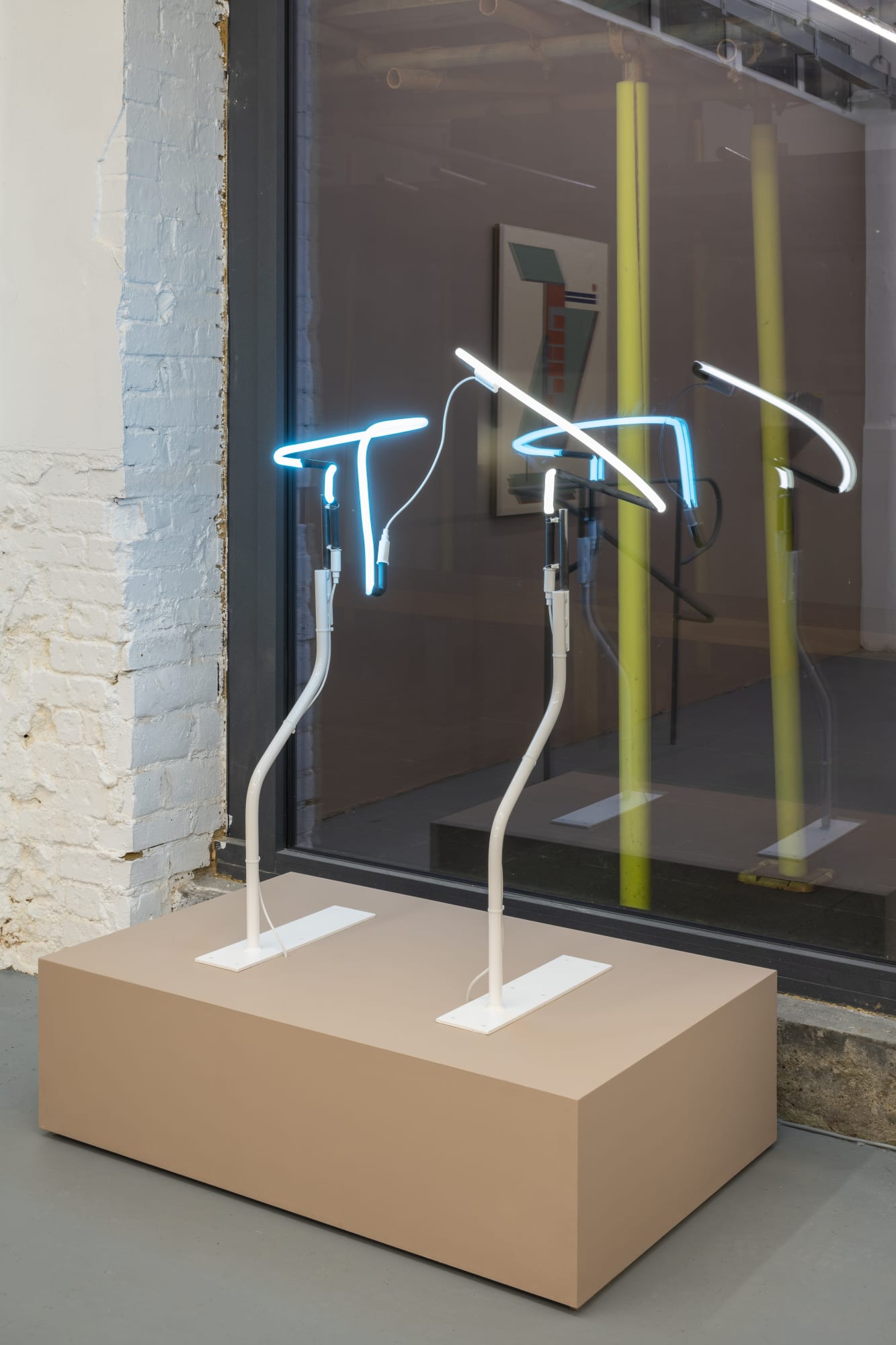 Mike Cooter Articulation (great ape), 2022 Pair of steel and neon free-standing sculptures, paint, transformer, cables
