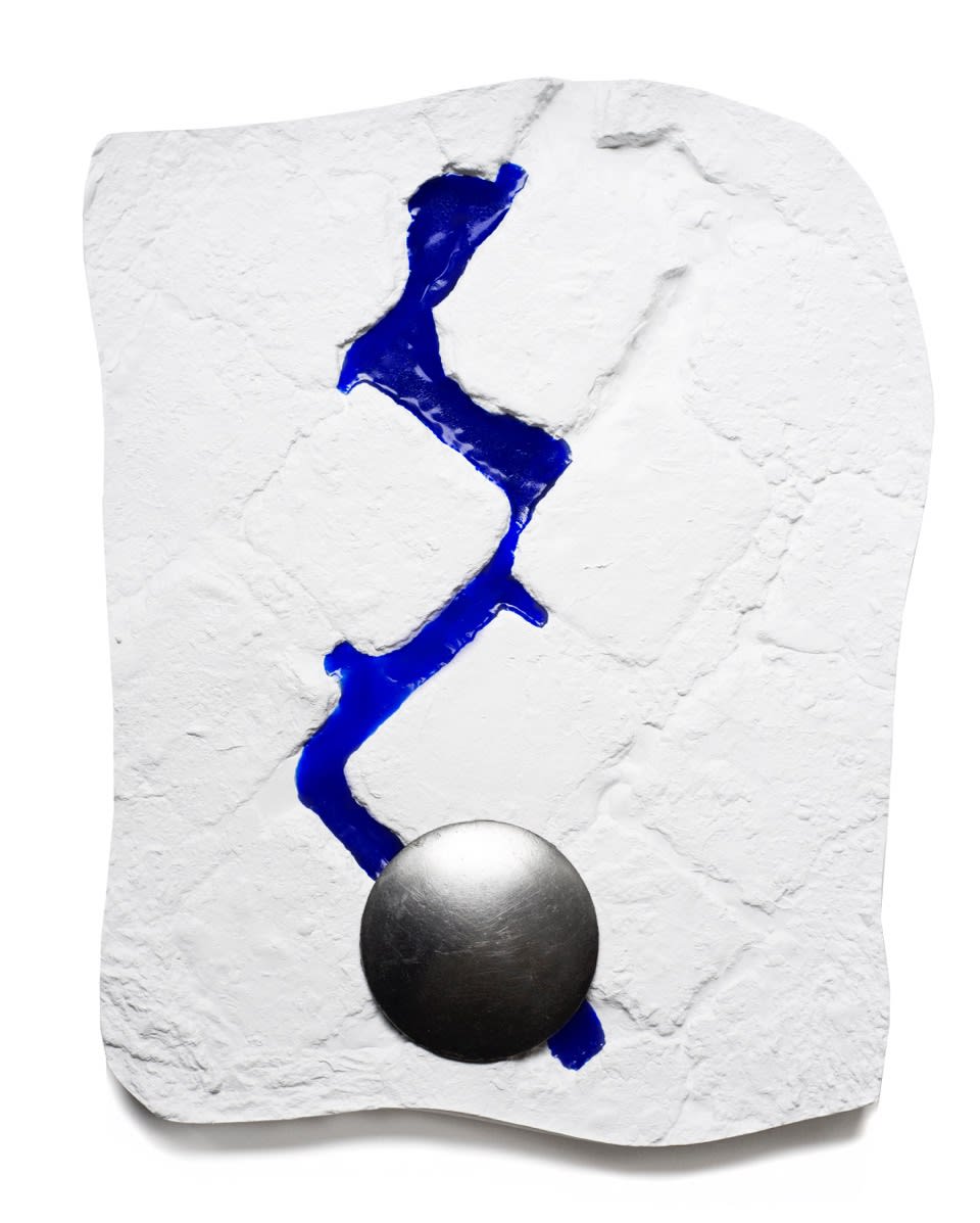 Polis (parapraxis), VI, 2016 Plaster, acrylic and antique parisian traffic crossing nails 44.5 x 35.5 x 5 cm