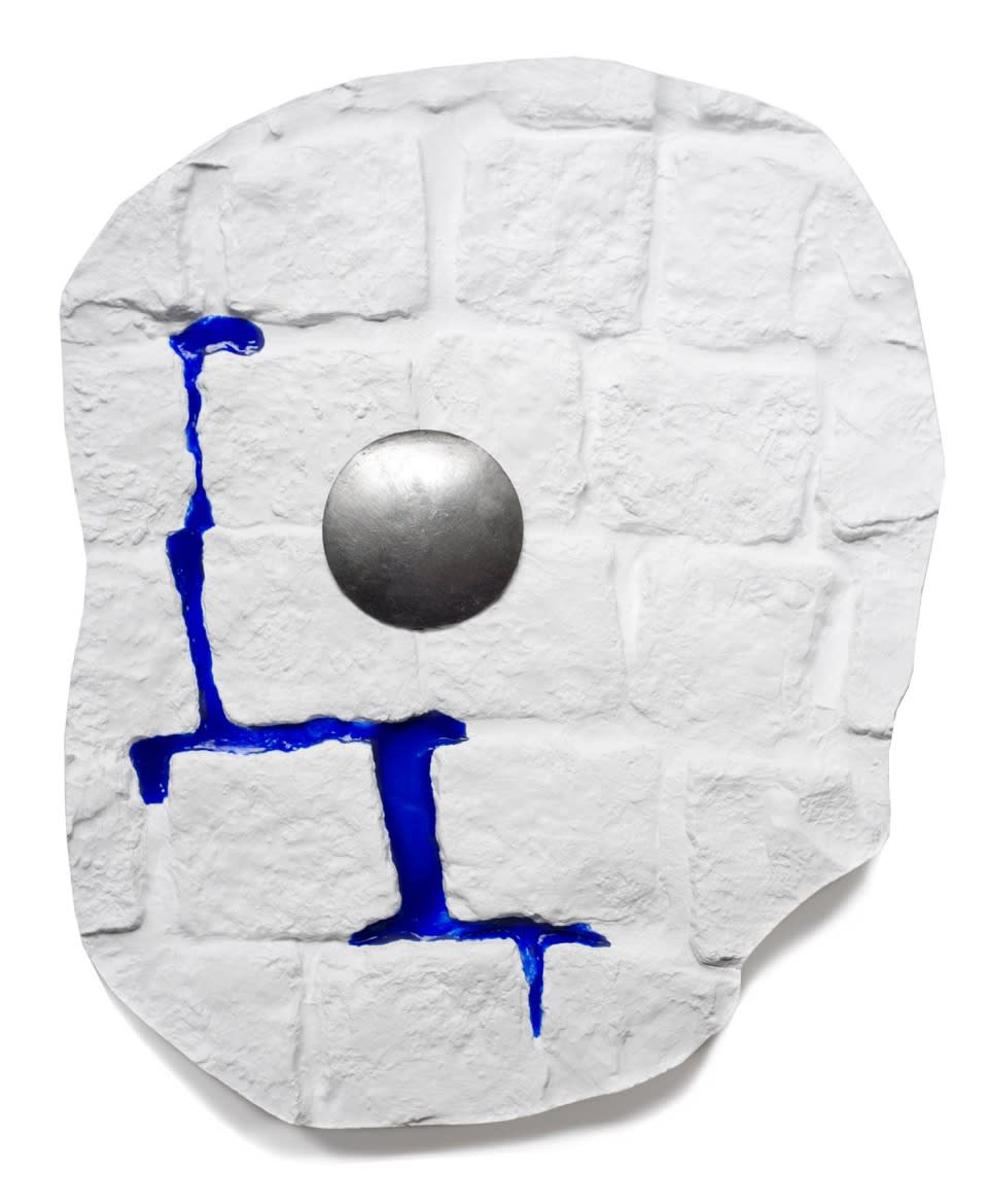 Polis (parapraxis), VII, 2016 Plaster, acrylic and antique parisian traffic crossing nails 53 x 44 x 7 cm