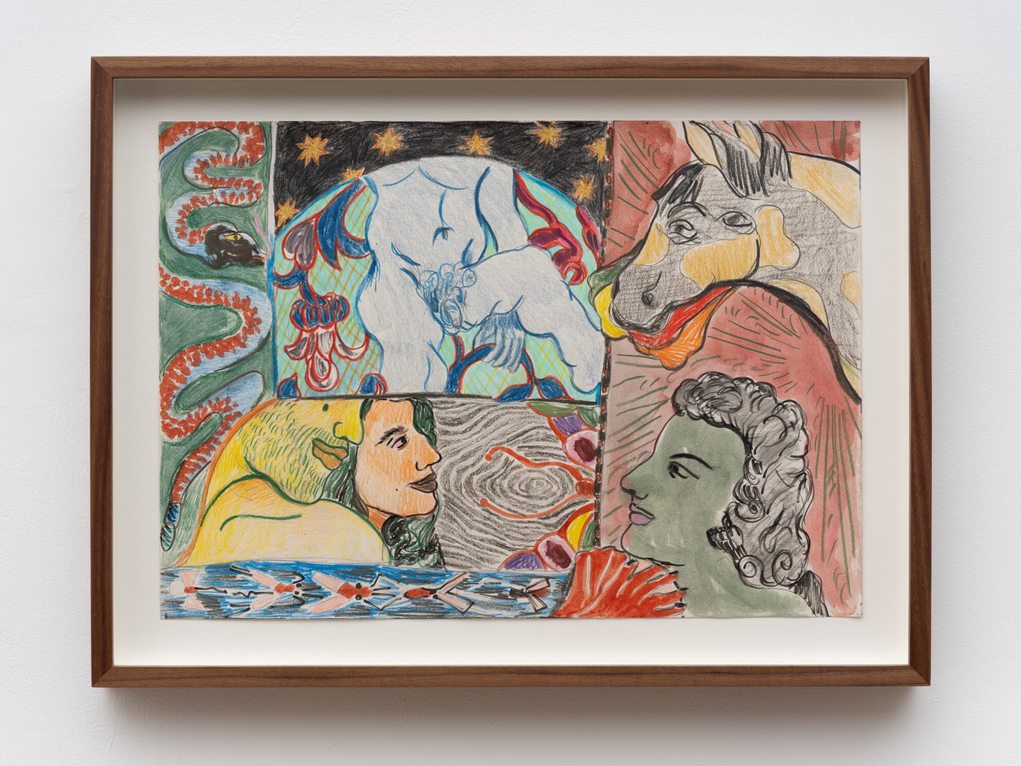 Maya Weishof Talk between frescos, 2024 Graphite, coloured pencil and oil on paper