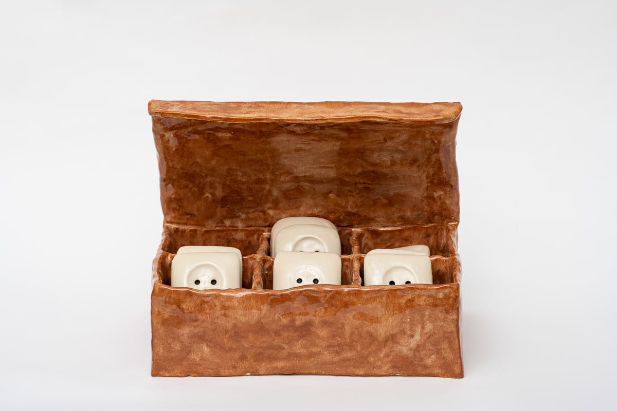 Koos Buster Untitled (box and plugs), 2021 Glazed ceramic
