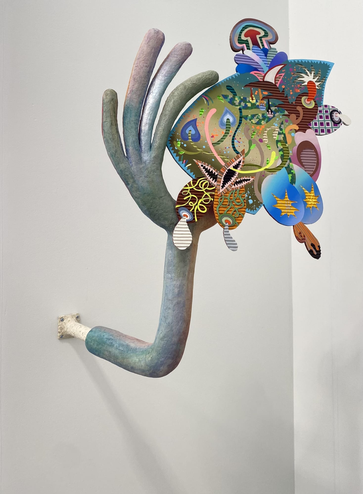 assume vivid astro focus Bona to Vada Your Dolly Bold Eek IV, 2022 Acrylic on cardboard, paper clay, metal structure and pigment