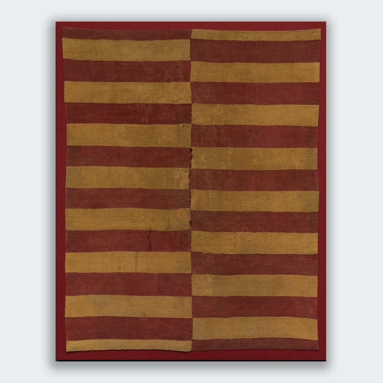 Nazca Culture Striped Tunic, Nazca/Huari Red and Yellow/Green, c. 200 AD Camelid fibres