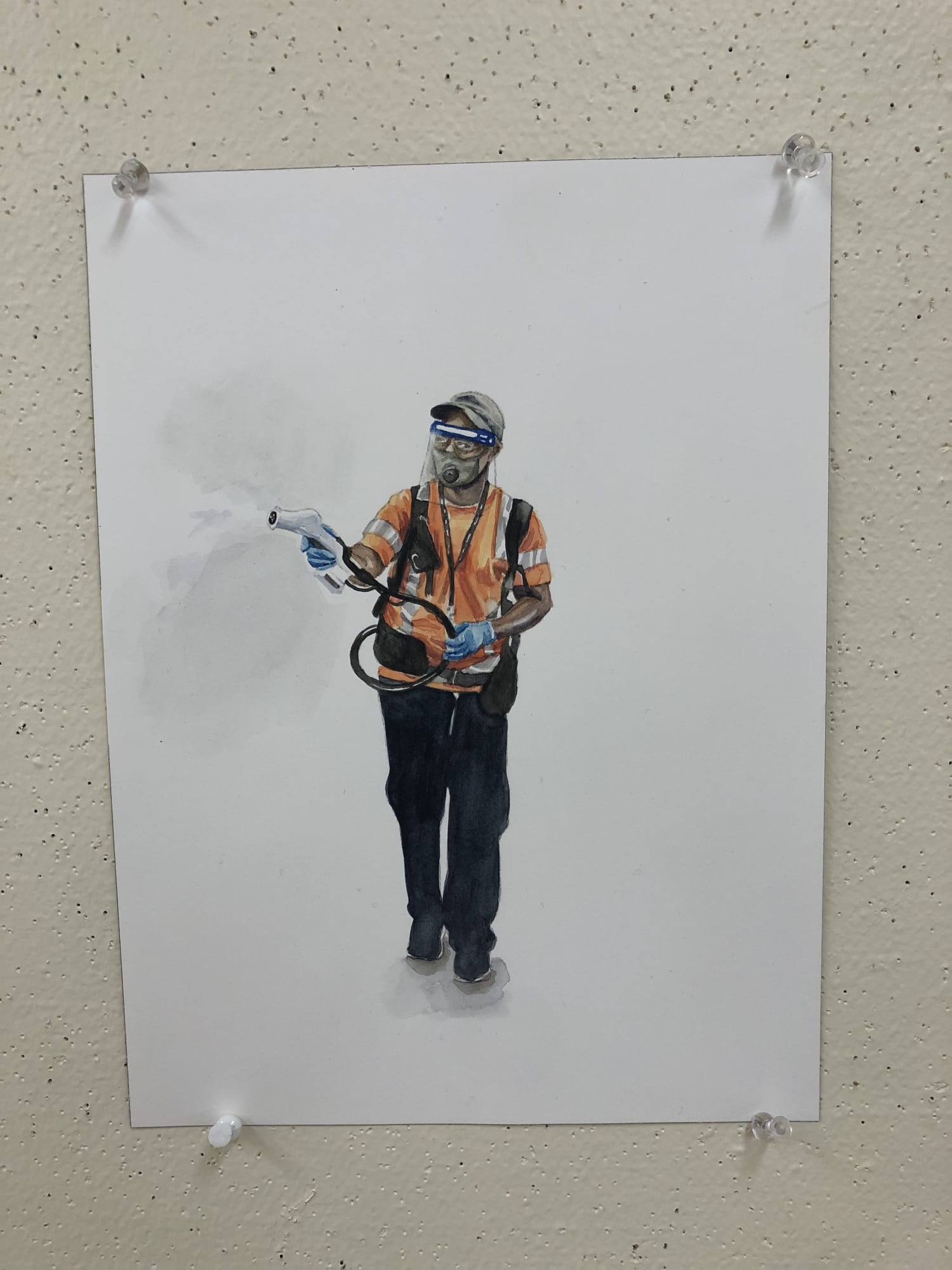 Julia Wolinsky Man sanitizing airplane, 2020