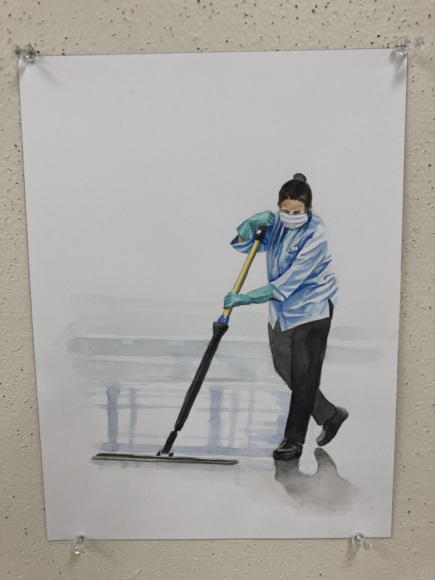 Julia Wolinsky Woman mopping at the airport, 2020